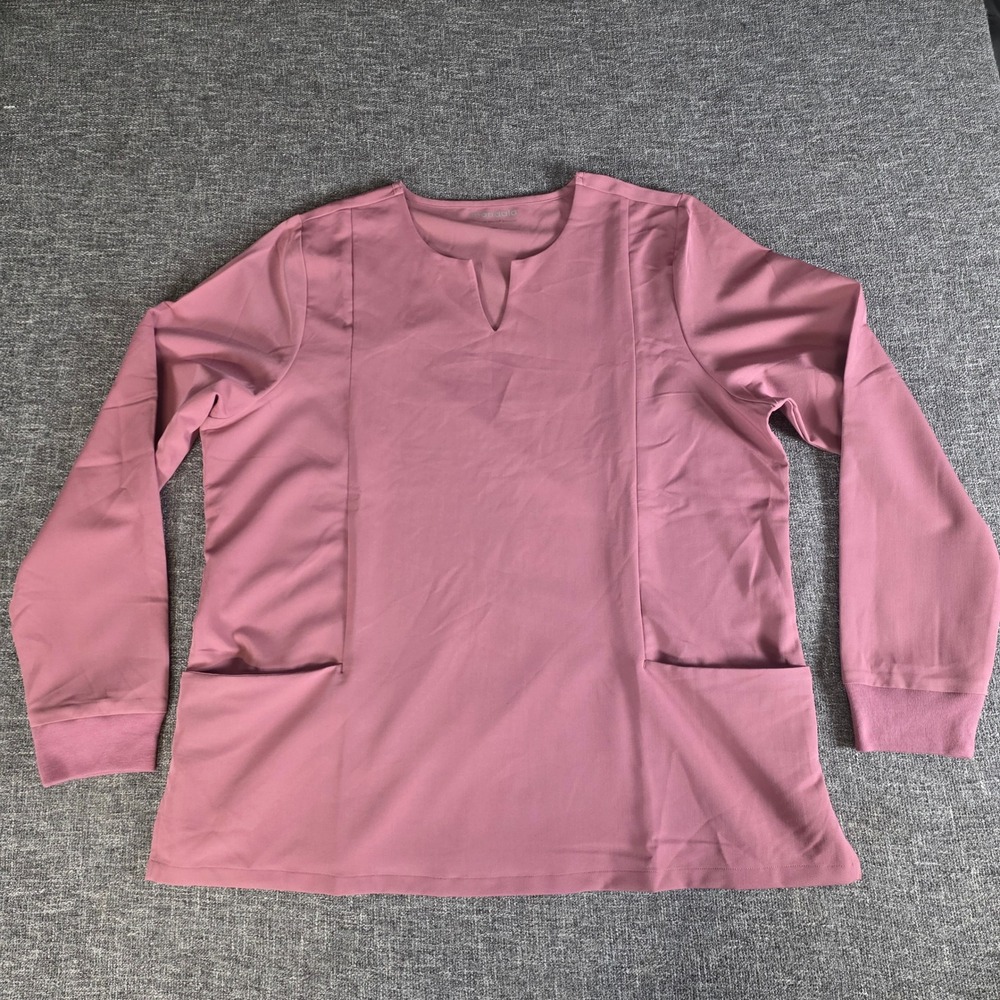Mandala Scrubs Women XL Mauve Pink Long Sleeve Notch Neck Scrub Top Equa-Tek